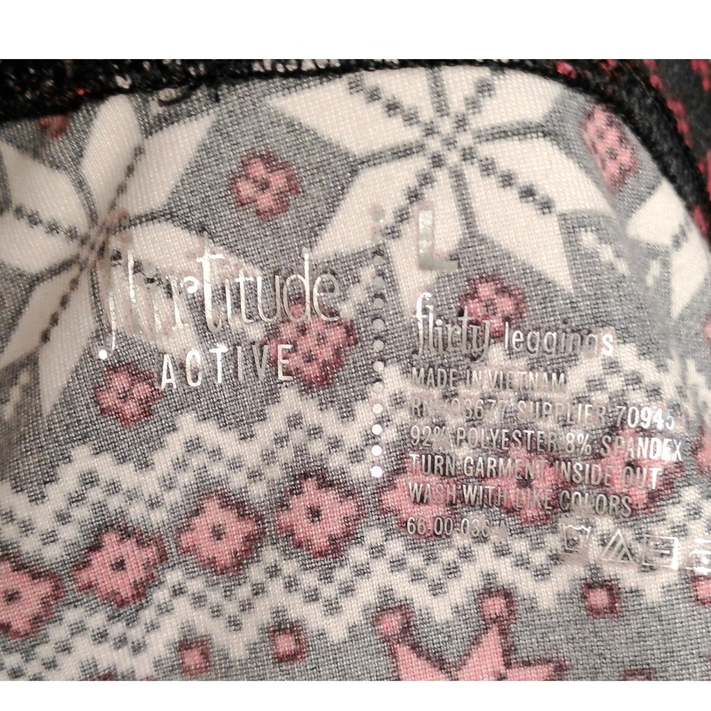 flirtitude active leggings fair isle snowflake print black red white size L - Picture 3 of 6